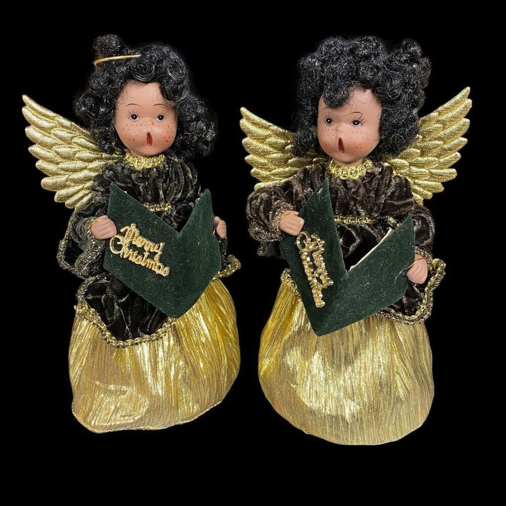 3 - Vintage Christmas African American Angel Tree Topper Singing Caroler Standin